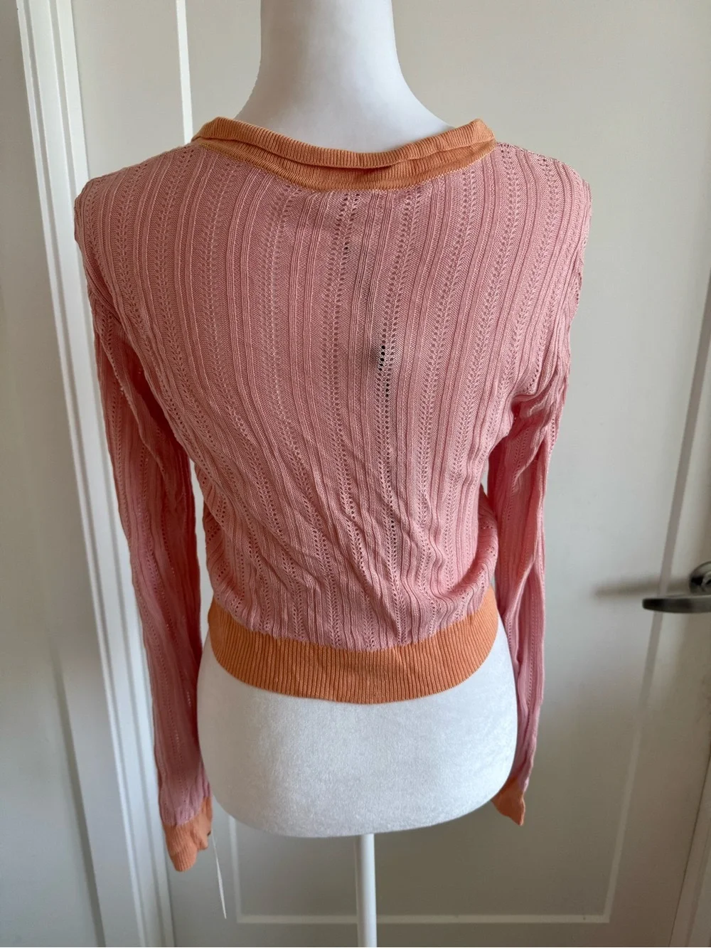 For Love and Lemons- Women's Two-Tone Pink & Orange Knit Button-Front Top